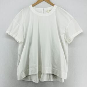 EILEEN FISHER Top XL Stretch Organic Cotton Poplin Crewneck Short Sleeve White